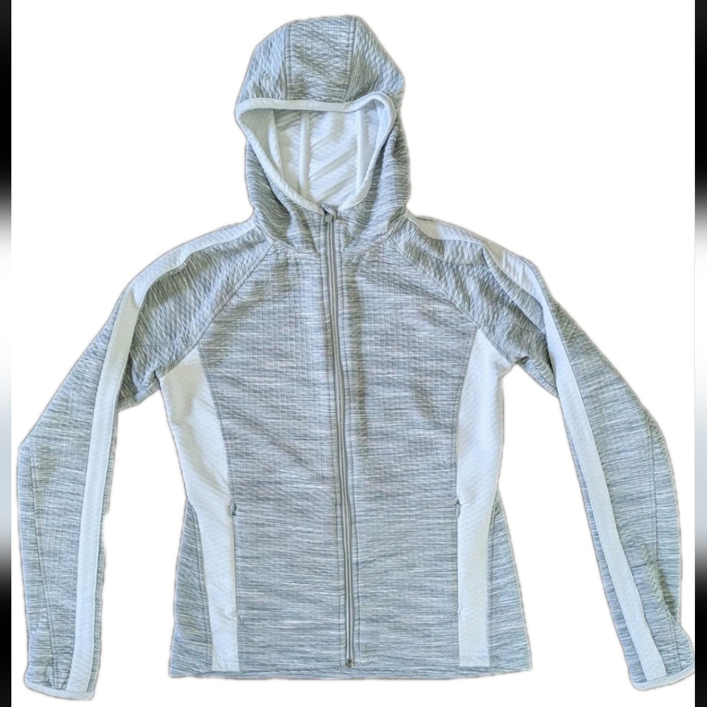 Athleta Womens Full Zip Quilted Gray White Hooded Jacket Small Snowscape Active‎